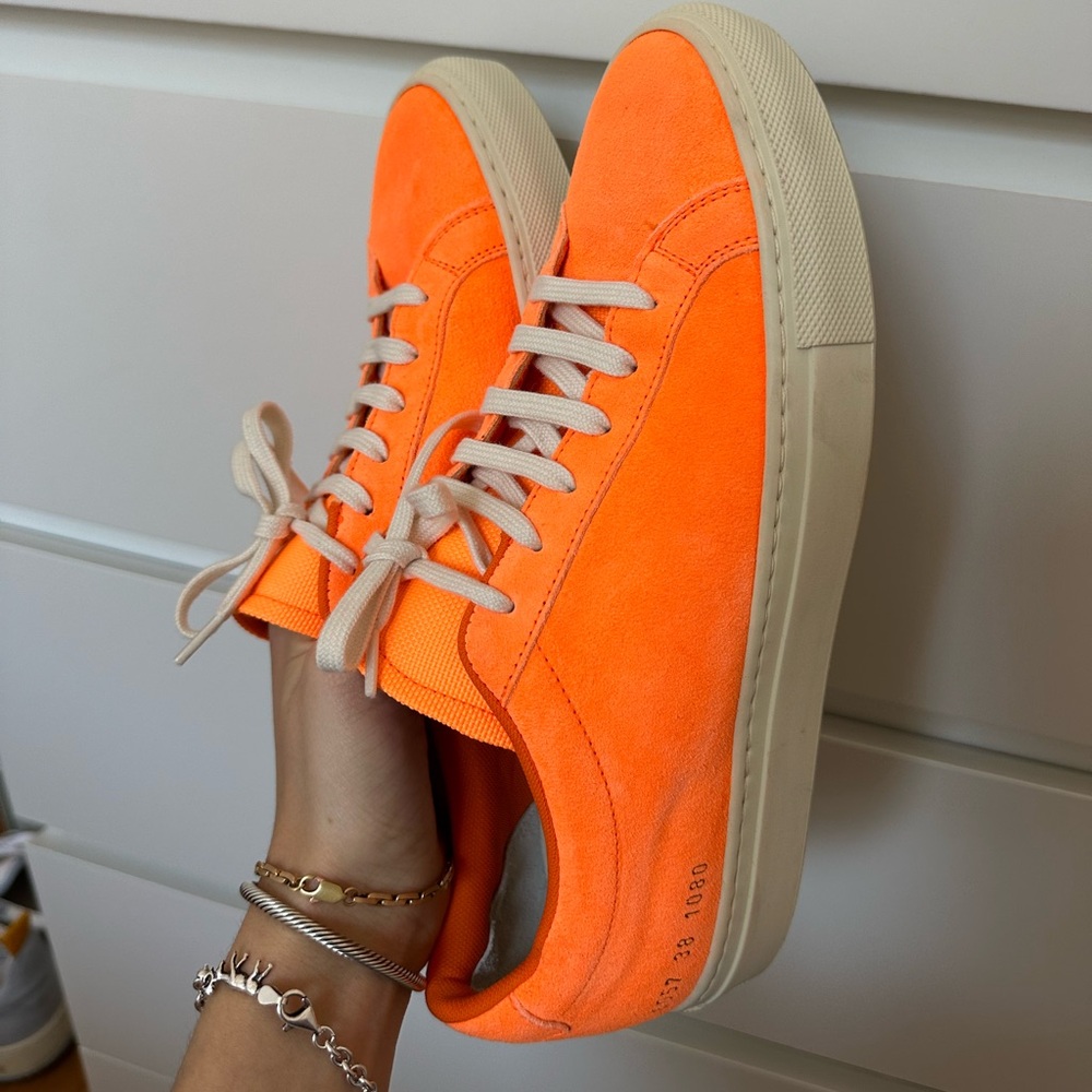 Common project women’s orange suede sneakers